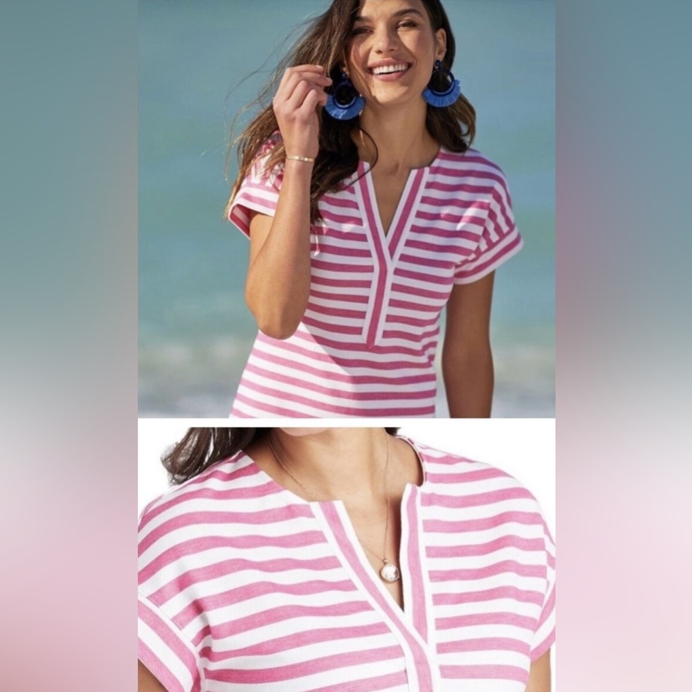 Vineyard Vines Knit Stripe Swing Dress | Pink and White | Small